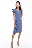 Loise Pleated Ruffle Midi Dress in Blue