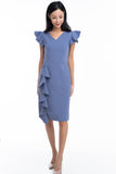 Loise Pleated Ruffle Midi Dress in Blue