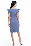 Loise Pleated Ruffle Midi Dress in Blue