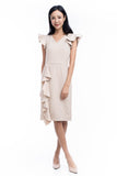 Loise Pleated Ruffle Midi Dress in Cream