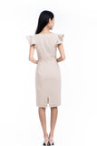 Loise Pleated Ruffle Midi Dress in Cream