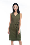 Gloria Stitch Detail Midi in Olive