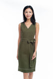 Gloria Stitch Detail Midi in Olive