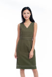 Gloria Stitch Detail Midi in Olive