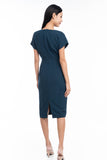 Maggie Pleated Front Waist Band Midi Dress in Green