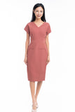 Maggie Pleated Front Waist Band Midi Dress in Rust