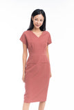 Maggie Pleated Front Waist Band Midi Dress in Rust