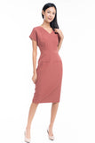 Maggie Pleated Front Waist Band Midi Dress in Rust