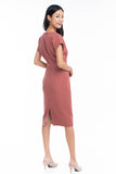 Maggie Pleated Front Waist Band Midi Dress in Rust