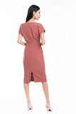 Maggie Pleated Front Waist Band Midi Dress in Rust