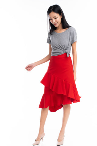 Ruffle Cascade skirt in Red
