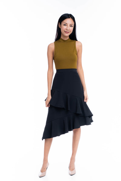 Ruffle Cascade skirt in Black