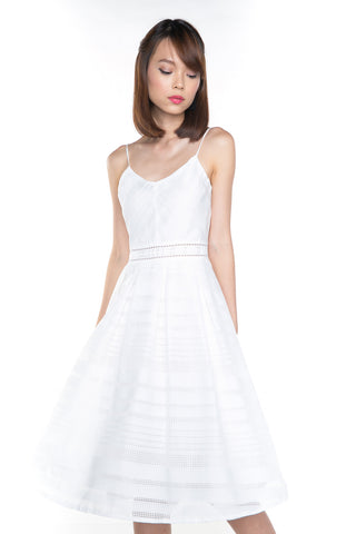 Rebecca Stripy Swing Midi in White - Mint Ooak - Dress - 1