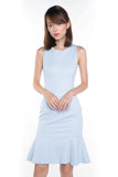 Sarah Mermaid Hem Embossed Dress In Blue - Mint Ooak - Dress - 1