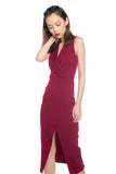 Ally Tux Button Midi in Wine