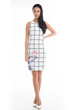 Katie Grid-Print Floral Midi in White - Mint Ooak - Dress - 2
