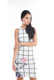 Katie Grid-Print Floral Midi in White - Mint Ooak - Dress - 1