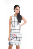 Katie Grid-Print Floral Midi in White - Mint Ooak - Dress - 4