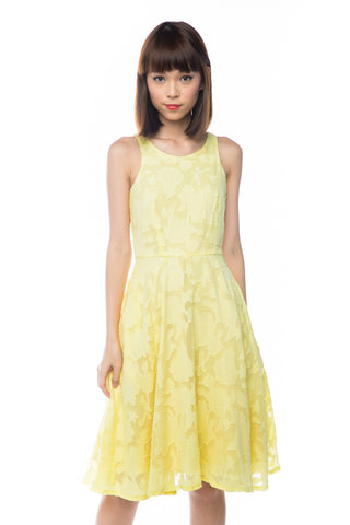 Natellie Cloud Midi Skater in Yellow - Mint Ooak - Dress - 1