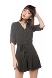 Talor Button Sleeved Romper In Olive - Mint Ooak - Playsuit - 1
