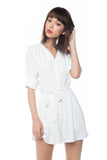 Talor Button Sleeved Romper In White - Mint Ooak - Playsuit - 1