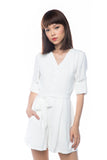 Talor Button Sleeved Romper In White - Mint Ooak - Playsuit - 4