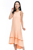 Gabby Layer Dip Hem Dress in Peach