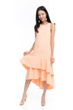 Gabby Layer Dip Hem Dress in Peach