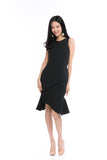 Julyne Tiered Fluted Hem Midi in Black