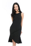 Julyne Tiered Fluted Hem Midi in Black