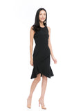 Julyne Tiered Fluted Hem Midi in Black