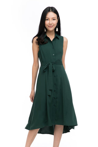 Harley Shirt Dip Hem Midi in Forest