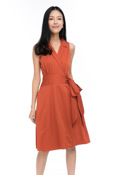 Janae Wrap Tie Skater in Burnt Orange