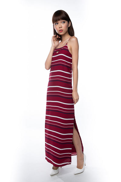 Clara Nautical Stripe Maxi in Maroon - Mint Ooak - Dress - 1