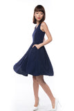 Leah Pine Stripe Full Circle Midi in Navy - Mint Ooak - Dress - 5