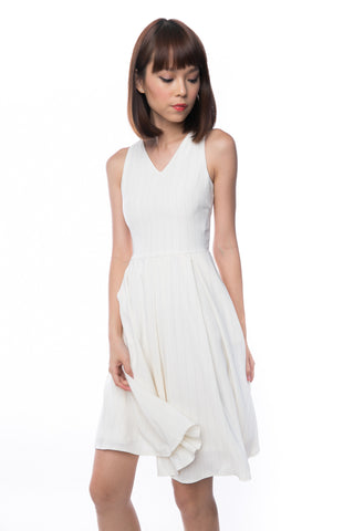 Leah Pine Stripe Full Circle Midi in Cream - Mint Ooak - Dress - 1