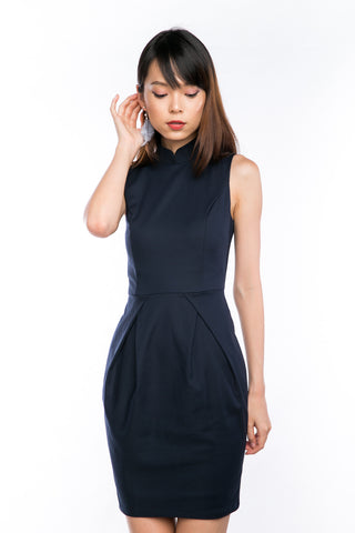 Raye Cheongsam Tulip Dress in Navy