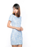 Rhonda V-Back Lace Dress in Sky
