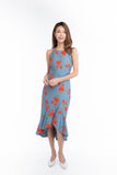 Mandy Cut in Printed Ruffle Bottom Midi in Teal