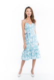 Azlicia Ruffle Drop Hem Printed Midi in Mint