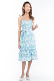 Azlicia Ruffle Drop Hem Printed Midi in Mint