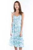 Azlicia Ruffle Drop Hem Printed Midi in Mint