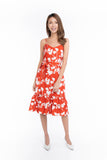 Azlicia Ruffle Drop Hem Printed Midi in Red
