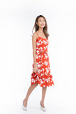 Azlicia Ruffle Drop Hem Printed Midi in Red