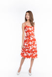 Azlicia Ruffle Drop Hem Printed Midi in Red