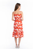 Azlicia Ruffle Drop Hem Printed Midi in Red