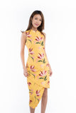 Tia Cross-over Detail Cheongsam in Yellow Floral