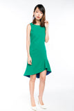 Fiona Dip Hem Colourblock Hem Midi in Emerald Green