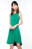 Fiona Dip Hem Colourblock Hem Midi in Emerald Green