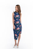Tia Cross-over Detail Cheongsam in Blue Floral